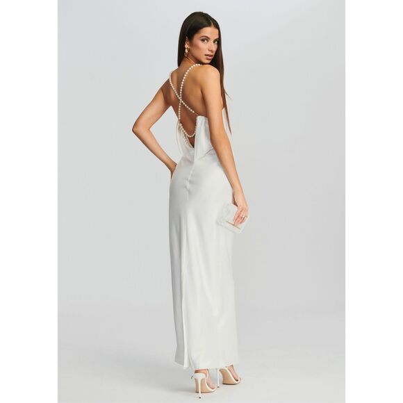 NWT Retrofete Cowl Neck Open Back Pearl Strap Electra Maxi Dress White Medium $5 - Picture 2 of 13